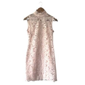 Hope & Harlow Dress Pale Pastel Pink Floral Lace Midi High Neck Lined Wedding 6